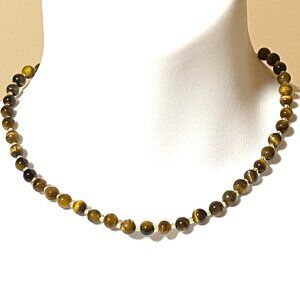 Genuine Tigers Eye Short Necklace, Gemstone Beaded Necklace